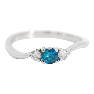 1/3 Ctw Natural Blue and White Diamond Curved Three Stone 14k White Gold Ring Size 6.25
