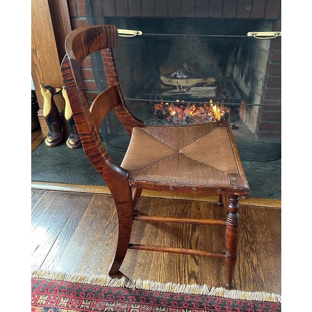 Antique Tiger Maple Side Chair With Woven Rush Seat For Sale - Image 14 of 18