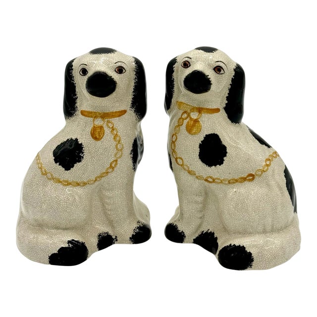 Vintage Staffordshire King Charles Spaniel Dog Bookend Ceramic Figurines - Set of 2 For Sale