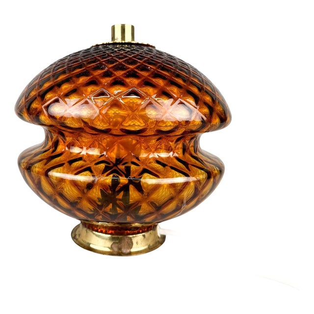 Glass and Brass Table Lamp from Jablonec Glassworks, Former Czechoslovakia, 1960s For Sale