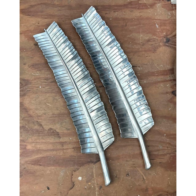 Silver Vintage Bruce Fox Aluminum Banana Leaf Platters - Set of 2 For Sale - Image 8 of 17