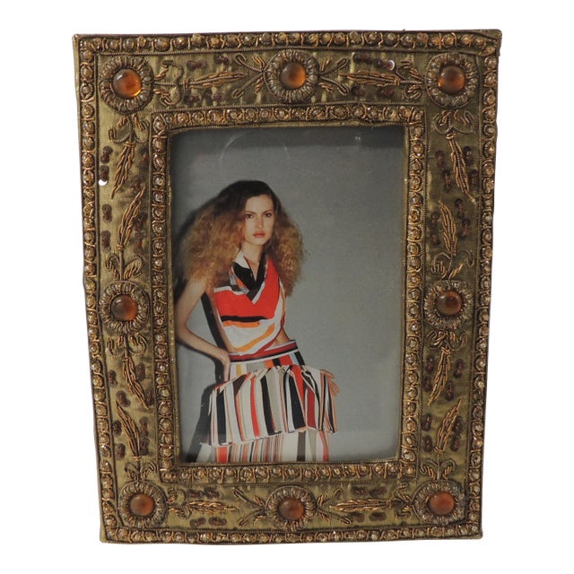 Vintage Gold and Orange Beaded Decorative Picture Frame For Sale