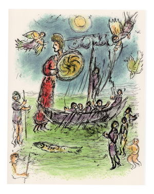 Marc Chagall, Athena Guides Telemachus' Boat, from Odyssey, 1989, Lithograph