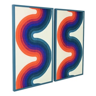 Verner Panton Style Paintings, Set of 2, 1970s, Fabric & Wood For Sale