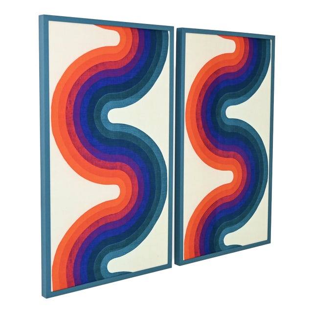 Verner Panton Style Paintings, Set of 2, 1970s, Fabric & Wood For Sale