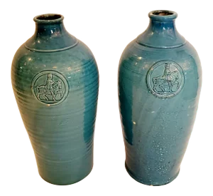 Turquoise Italian Ceramic Vases -A Pair