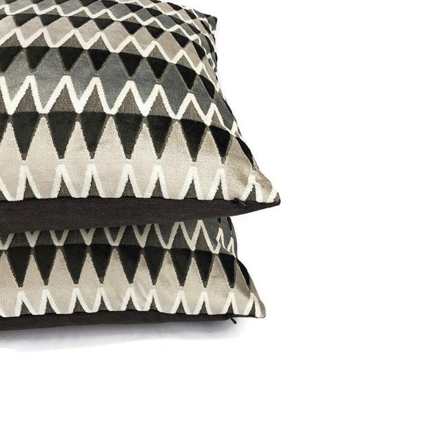 Textile Black Gray & White Geometric Velvet Pillow Cover For Sale - Image 7 of 8