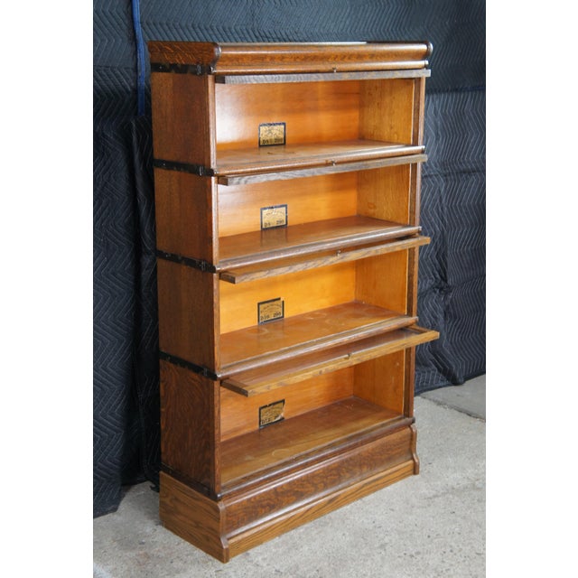 Globe Wernicke Antique Globe Wernicke Quartersawn Oak Mission Stacking Barrister Bookcase 58" For Sale - Image 4 of 12