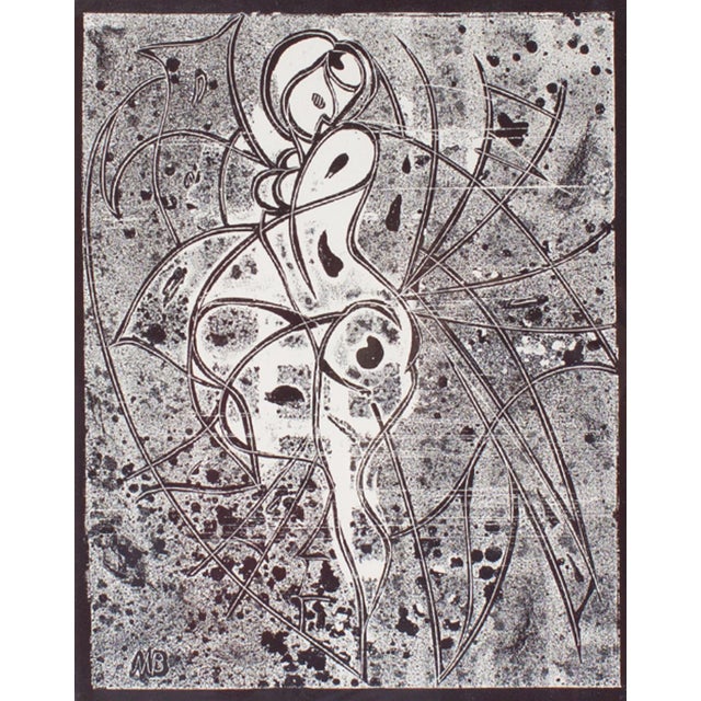 An abstract intaglio print by American artist Martin Barooshian (1929-2022). This work depicts the figure of a woman...