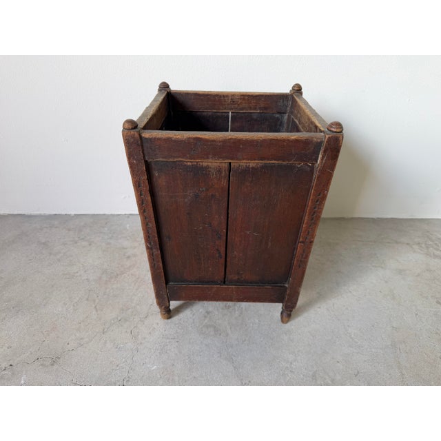 Antique French Country Solid Wood Wastebasket / Trash Can For Sale In Miami - Image 6 of 12