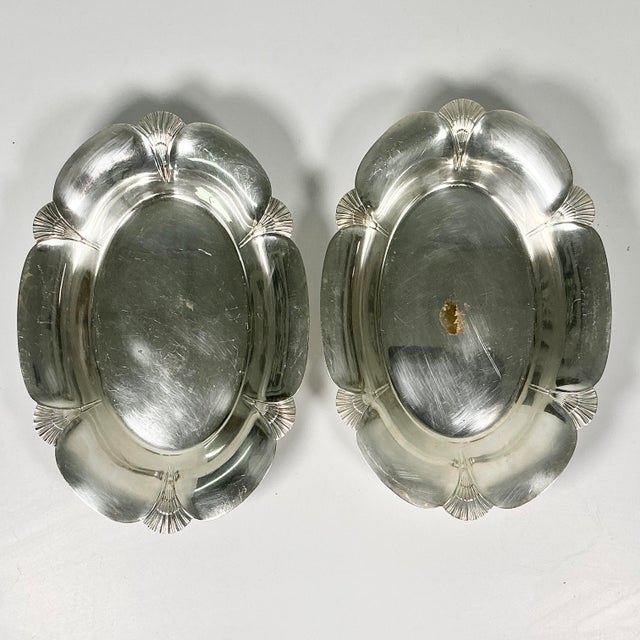 Early 20th C Antique English Art Deco Fan Motif Oval Silverplate Serving Bowls - A Pair For Sale - Image 4 of 13