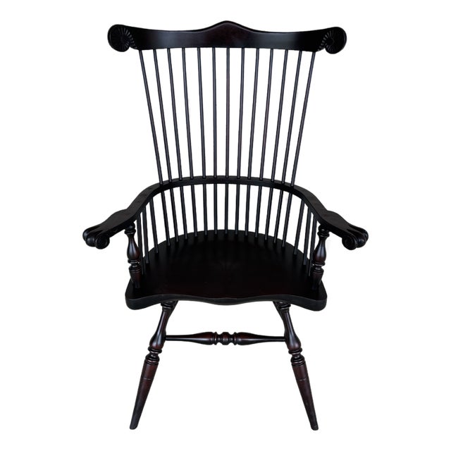 Vintage Philadelphia Style Auburn Crackle Finish Comb Back Arm Chair For Sale