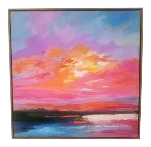 Contemporary Orange and Red Oil Painting - Orange Sky 20 X 20