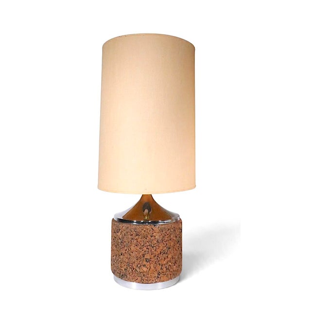 Mid 20th Century Danish Modern Cork and Chrome Table Lamps With Original Shades - Pair For Sale - Image 14 of 14