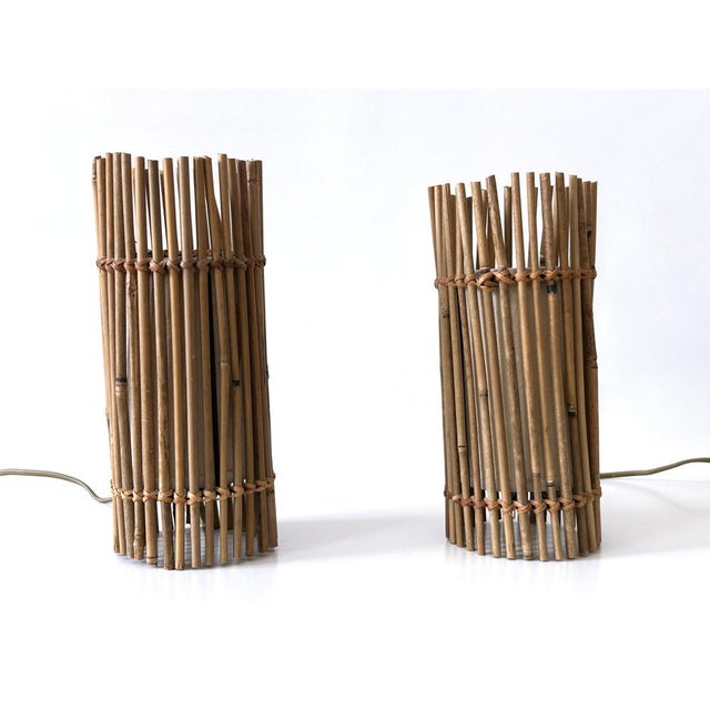 1980s Vintage Bamboo Bedside Table Lamps by Louis Sognot, Germany, 1980s, Set of 2 For Sale - Image 5 of 18