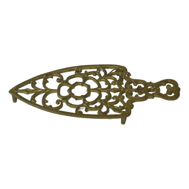 Neoclassical Style Trivet Brass / Bronze Rose Pattern Vintage For Sale