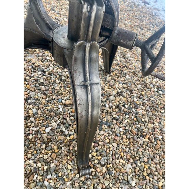 Industrial Steel Table With Hand Crank Wheel Steampunk Adjustable For Sale - Image 9 of 9