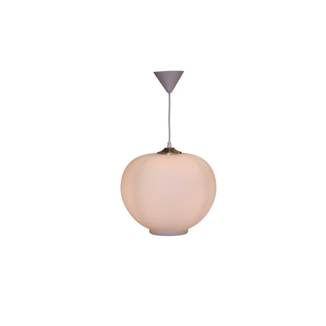 Metal Danish Bulb-Shaped Hanging Lamp in Opal Glass, 1960s For Sale - Image 7 of 15