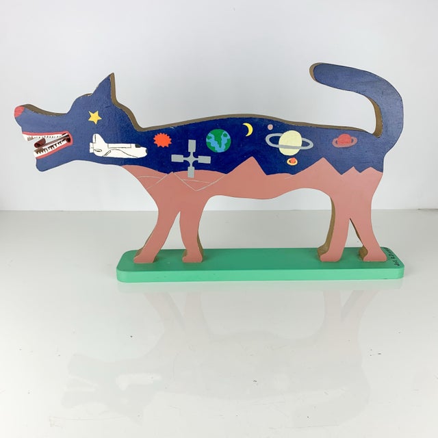 Vintage Folk Art Carved Painted Wood Wolf Outter Space Native American Outsider For Sale - Image 11 of 11