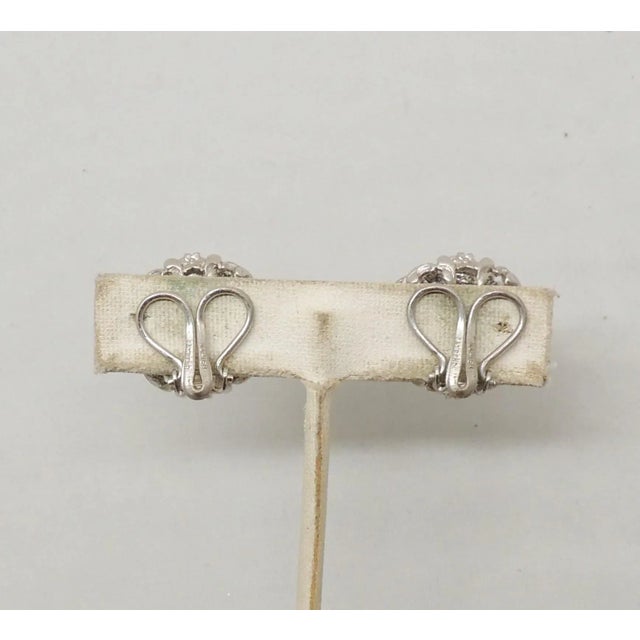 Mid-Century Modern Vintage 1960s Signed Napier Rhodium Plated Blue Bead Clip Earrings, 2 Pieces For Sale - Image 3 of 7