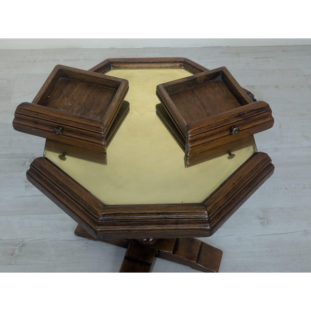 Vintage Octagonal Table with Drawers and Brass Top, 1920s For Sale - Image 13 of 18