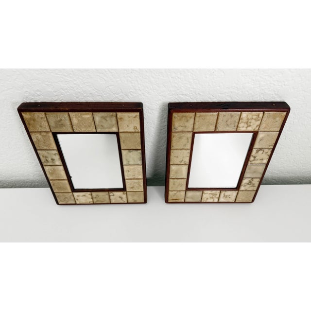 Berthold Muller 1960s Mid-Century Modern Berthold Muller Style Tile & Rosewood Wall Mirrors - A Pair For Sale - Image 4 of 8