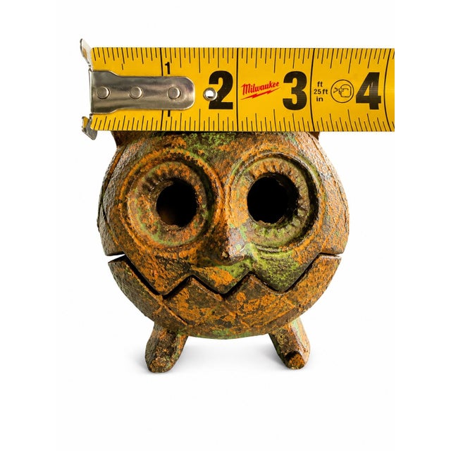 1960s Mid 20th Century Japanese Organic Modern Hand-Cast Iron Owl Candle Lantern For Sale - Image 5 of 6