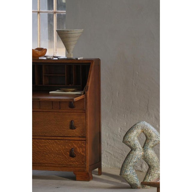 Vintage Danish Oak Secretaire with Seashell Handles, 1920s For Sale - Image 10 of 18