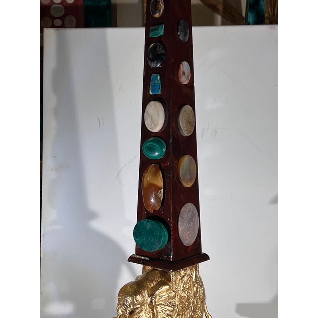 Large Italian Grand Tour Style Handpainted & Gilded Obelisk of the Minerva With Semi-Precious Stone Specimens For Sale - Image 12 of 12