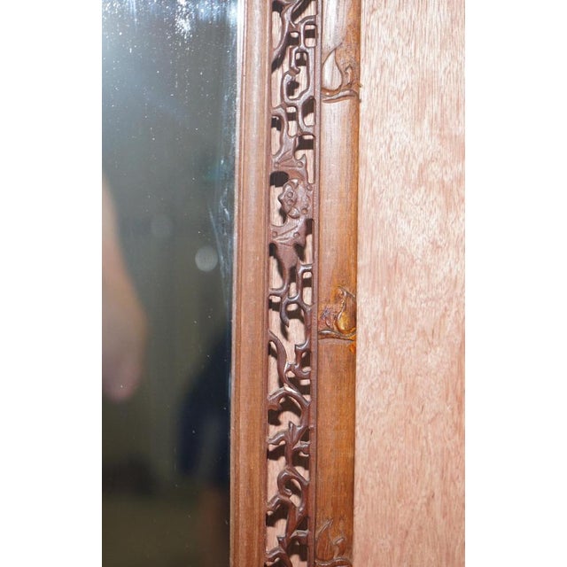 Glass Chinese Carved Wood Mirror Panel Depicting Bats Symbol of Happiness & Good Fortune For Sale - Image 7 of 10