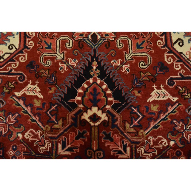 Red Heriz Rug 8’4” X 12′ Red Wool Vintage Tribal Hand-Knotted Oriental Carpet For Sale - Image 8 of 15
