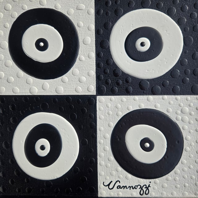 Textile "Checkers" 2014 Michael Vannozzi Black & White Geometric Modern Painting Signed Original Art For Sale - Image 7 of 7