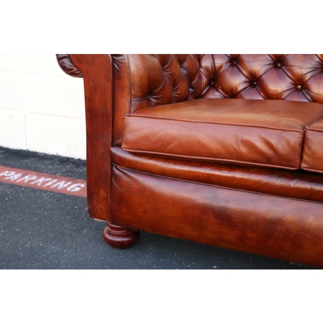 1940s Pegasus Tufted Chesterfield Sofa in Distressed Brown Leather For Sale - Image 12 of 18