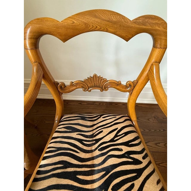 Wood Antique Karl Johan Biedermeier Style Tiger Print Arm Chairs - A Pair For Sale - Image 7 of 12