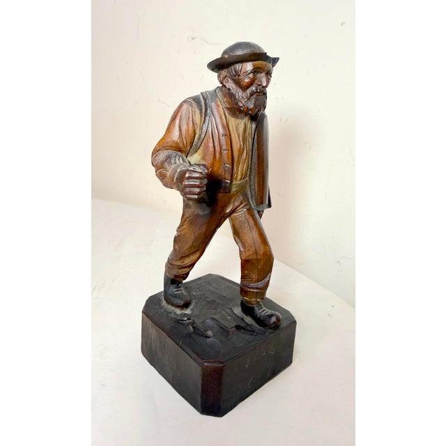 Folk Art Finely Carved Antique 19th Century German Man Hobo Bum Wood Sculpture Statue For Sale - Image 3 of 12