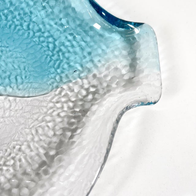 AMBIANIC presents Modern Fish Art Textured Blue Glass Serving Plate 12.38 w x 10 d x 1.75 h Preowned vintage condition See...