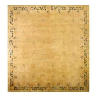 Beautiful Genuine Antique Chinese Mongolian Rug Decorated With Simple Folitate Pattern For Sale
