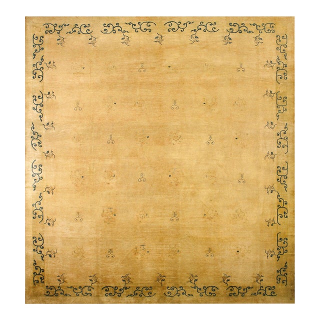 Beautiful Genuine Antique Chinese Mongolian Rug Decorated With Simple Folitate Pattern For Sale