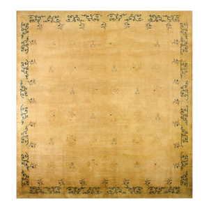 Beautiful Genuine Antique Chinese Mongolian Rug Decorated With Simple Folitate Pattern