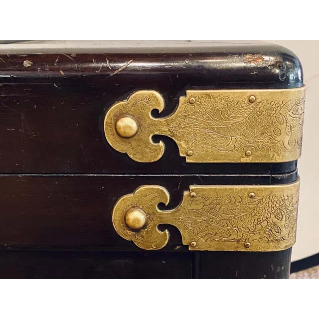Black Asian Dowry, Blanket or Storage Chest, Bronze Decorated J. L. George For Sale - Image 8 of 13