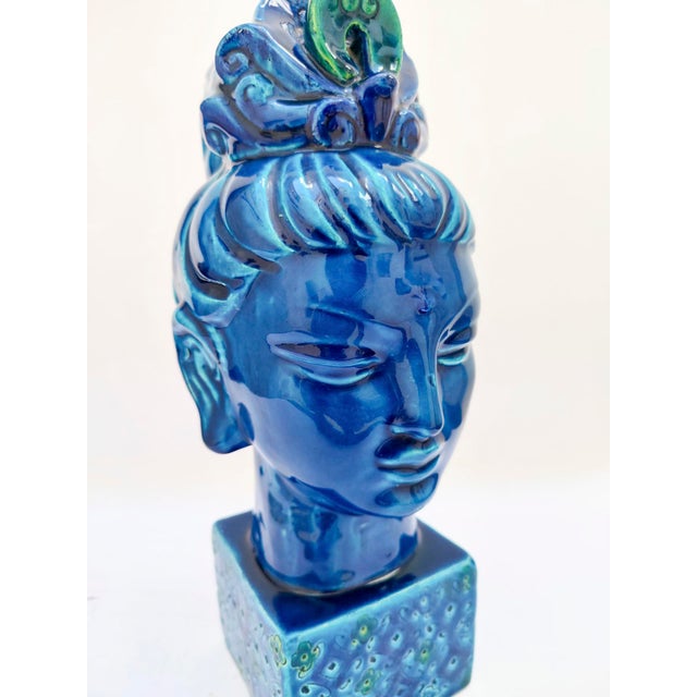 Blue Goddess Kwan Yin Sculpture in Ceramic by Aldo Londi for Bitossi, 1970s For Sale - Image 8 of 13