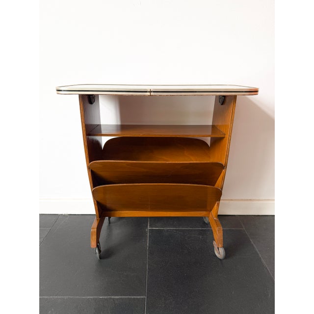 Black Mid-Century Modern Bar Cart with Marble-Effect Top, 1950s For Sale - Image 8 of 14