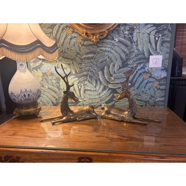 Two-Tone Brass Reclining Deers, 1960s, Set of 2 For Sale - Image 11 of 12