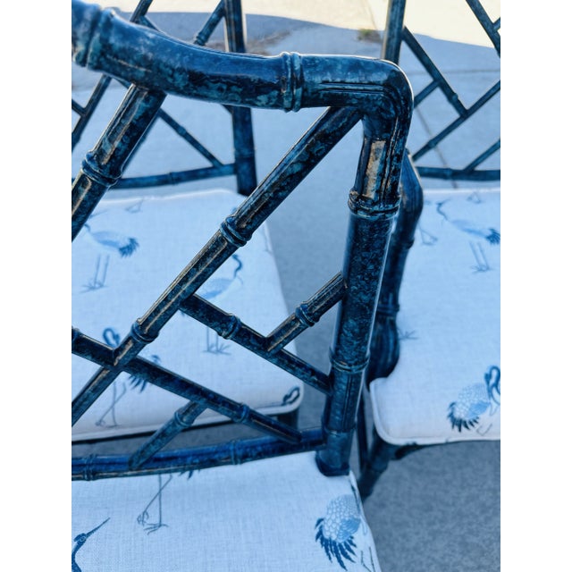 Chinese Faux Turquoise Chinese Chippendale Dining Chairs, Set of Six For Sale - Image 3 of 9