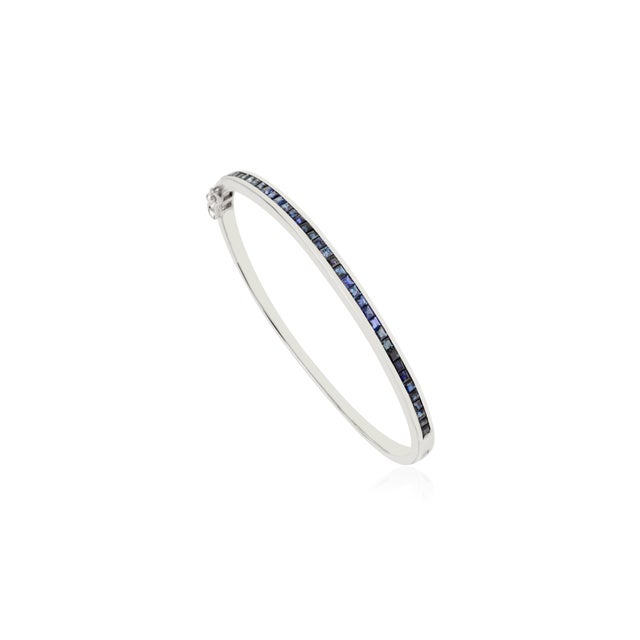 Art Deco Channel-Set Blue Sapphire Stackable Bangle Bracelet For Sale - Image 3 of 11