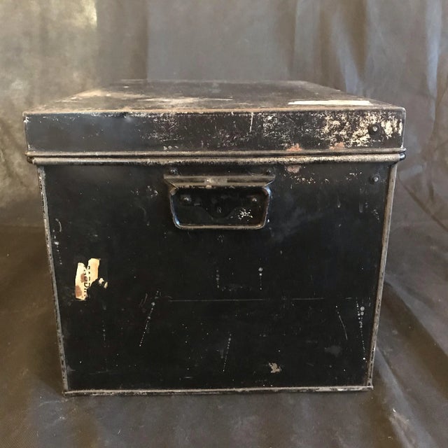 Metal 19th Century Antique British Metal Original Deed Box Marie. R. Michell For Sale - Image 7 of 12