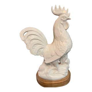 Vintage Mid-Century French Porcelain Rooster Table Lamp For Sale