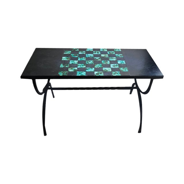 Wrought Iron & Earthenware Coffee Table For Sale