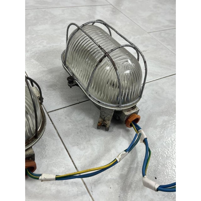 Mid-Century Modern Mid-Century Industrial Cast Iron and Glass Wall Lamps, 1950s For Sale - Image 3 of 11