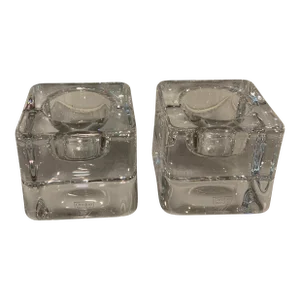 Orrefors Ice Cube Crystal Votive Holders, Set of 2